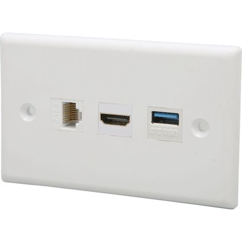 Plaque murale d'interface multimédia HD sans soudure CAT6 USB 3.0, prise murale à 3 ports (1/5)
