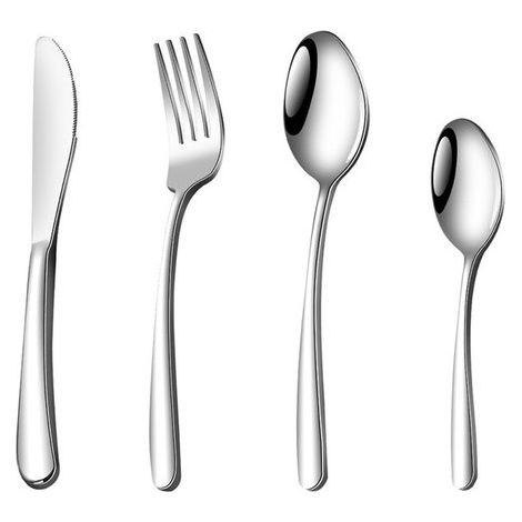 Juego de cubiertos de acero inoxidable, 4 piezas, Cuchillo de mesa, Tenedor, Cuchara, Cuchara de postre, Hogar, Plateado, Juegos de cubiertos (1/5)