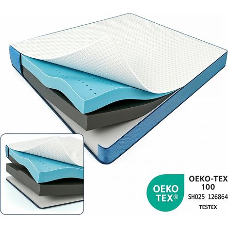 Surmatelas 140 x 200 Mousse à Mémoire de Forme Infusée de Gel 7.5 cm  Housse Bambou Lavable  Antidérapant  Ergonomique & Rafraîchissant  Certifié Öko-Tex