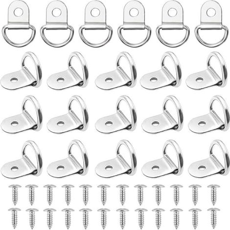 Lot de 20 anneaux d'arrimage pliables en acier inoxydable 304, anneaux d'arrimage pour remorque, crochet d'arrimage, avec 20 vis-DOU