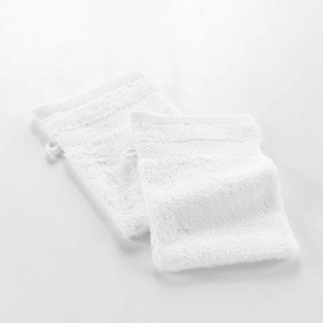 2 gants de toilette 15 x 21 cm eponge unie elegance Blanc (1/5)