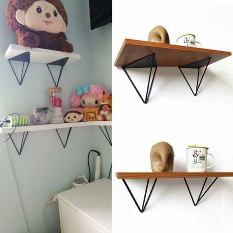 Support d'Étagère Métal Vintage Triangle, 2 Pièces, Décoratif en Fer Forgé, Blanc, Noir, Or, Pour Salle de Bain et Cuisine (1/4)