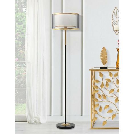 Dmora - Lámpara de pie Blera, Luz de suelo, Lámpara de piso, Lámpara estándar, 35x35 h153 cm, Negro y Oro (1/5)