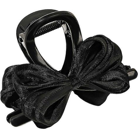 Pince à cheveux décorative nœud papillon en satin pour femme, pince à cheveux à forte adhérence, design nœud papillon, pince à cheveux arrière.-Black (1/5)