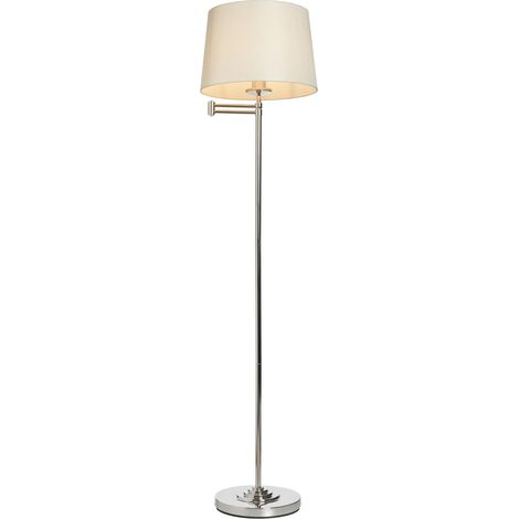 Litecraft Saffron Swing Arm Floor Lamp With Ivory Fabric Shade - Polished Nickel
