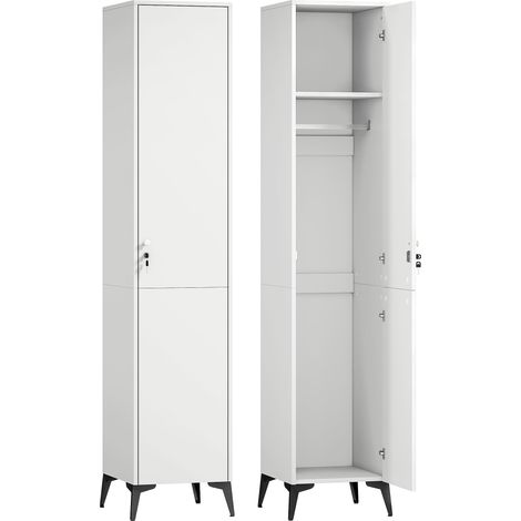 Armoire chambre étroite penderie avec porte, tringle et étagères de rangement, 36 x 40 x 180 cm, blanc