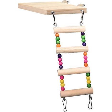 Ensemble de jouets en bois pour perroquet et hamster : échelle, balançoire, pont suspendu, perchoir, plateforme pour cage (4 échelles). (1/5)