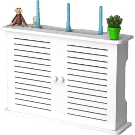 Botier Routeur Wifi - Support Mural En Plastique - 39x27x9cm - étanche Et Aéré - Pour Gestion Cables Et Accessoires Tv - 1 Pièce (1/5)