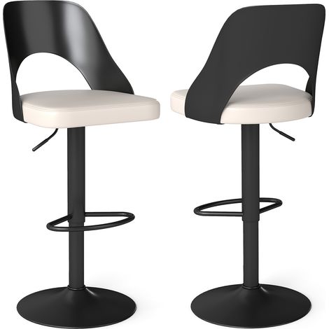 Ensemble de 2 Tabourets de Bar Ergonomiques de Hauteur Comptoir avec Siège Élargi,Repose-Pieds,Chaises de Bar Pivotantes Réglables, Noir+Blanc (1/5)
