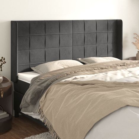 vidaXL Tête de lit avec oreilles Gris foncé 203x16x118/128 cm Velours (1/5)