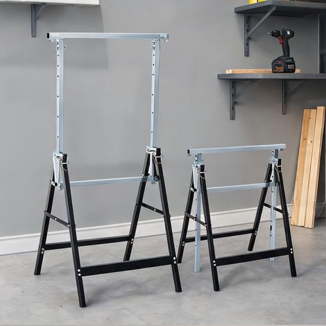 Tréteau pliable 2 pièces acier hauteur réglable 80-130 cm schwarz (1/5)