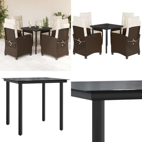 5-tlg. Garten-Essgruppe mit Kissen Braun Poly Rattan - Gartentisch - Gartenstuhl (1/5)