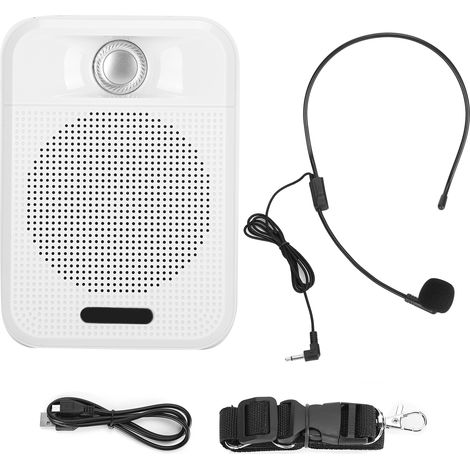 Amplificateur Vocal Portable avec Microphone Rechargeable, Haut-parleur et Support Carte Mémoire - Blanc (1/5)