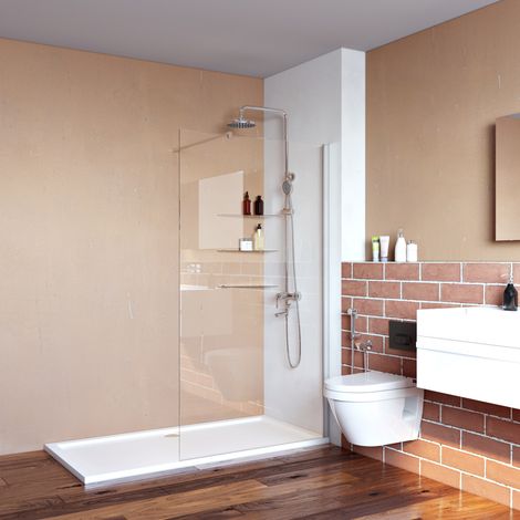 ELEGANT 1000mm Walk in Shower Door Screen 6mm Water Proof Glass Open Entry Shower Cabin + 1400x900mm Bathroom Base Tray and Free Trap (1/5)