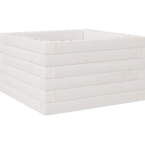 Pot de fleurs blanc, dimensions 40 x 40 x 23 cm, en pin massif (1/5)