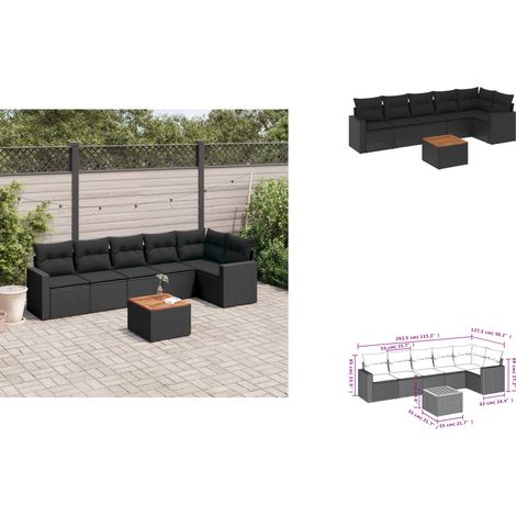 7-tlg. Garten-Sofagarnitur mit Kissen Schwarz Poly Rattan - Gartensorte - Gartenmöbel Set - Outdoor Möbel - Lounge Gruppe - PE-Rattan (1/3)