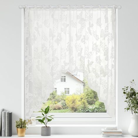 Sollbry Lot de 2 rideaux brise-bise en dentelle papillon, 160 x 100 cm, modernes, courts, rétro, transparents, pour café, cuisine, chambre à coucher (1/5)