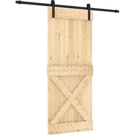 Sliding Door Natural and Black 85 x 210 cm Solid Pine Wood vidaXL (1/5)