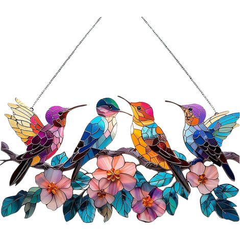 Placa decorativa [acrílico] YKB373 Adorno de pared multicolor con forma de pájaro y rama (1/5)