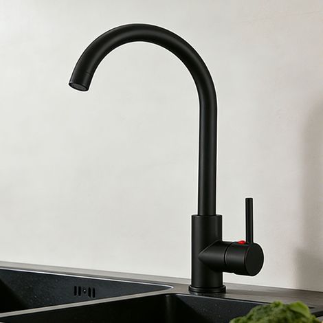 AICA Messingkern Küchenhahn - 38cm Hochbogen Einhandmischer 360° Schwenkbar Schwarz