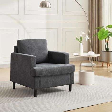 Fauteuil confortable avec canapé simple rembourré doux pour salon, chambre à coucher, coin de cheminée, gris (1/5)