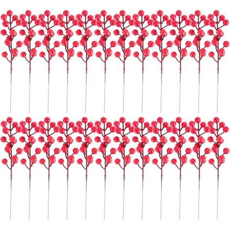 Tiges de Baies Rouges, Paquet 24 NoëL Artificielles 7,9 Pouces Branche Houx pour Arbre NoëL, Couronne Bricolage, FêTe-Chrom (1/5)