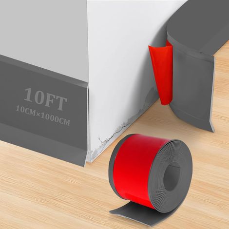 Self-Adhesive Soft Skirting Board, 10 m x 10 cm Grey PVC Adhesive Skirting Board for Kitchen and Bathroom, Decorative Self-Adhesive Tape, Suitable for Bathroom and Kitchen (1/5)