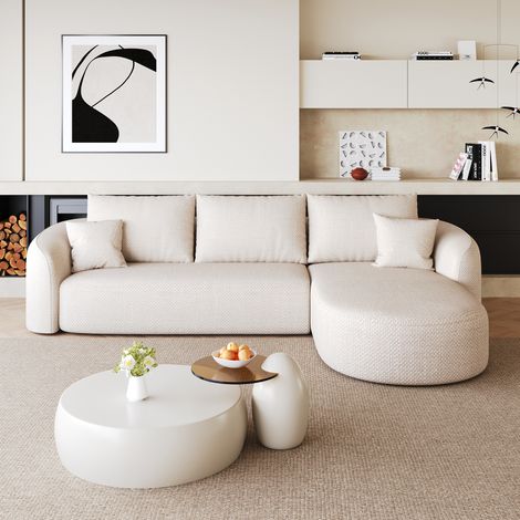 Sofá modular de esquina 266 cm blanco en tela chenilla sin montaje (1/5)