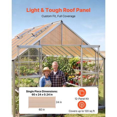 Plaques de Toiture Polycarbonate 152x61x0,6 cm, Lot de 12, Plaques Alvéolaires Double Paroi pour Toiture de Pergola, Tonnelle, Abri… (1/5)