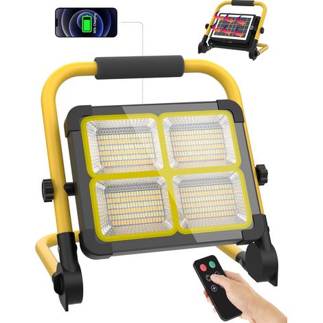 Projecteur LED Rechargeable, 16000LM, 15000mAh, Télécommande Support Métallique, 160W, 552 LEDs, Panneau Solaire, 4 Modes, Sortie USB, Portable pour Camping, Chantier, Garage (1/5)