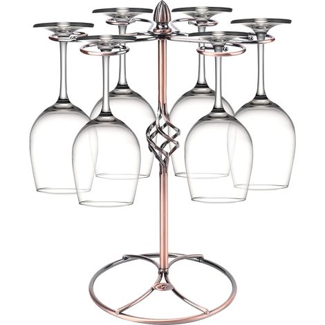 Porte Verre à Vin, Porte Gobelet Vertical avec 6 Crochets,Comptoir Verre à Vin(Bronze) (1/5)