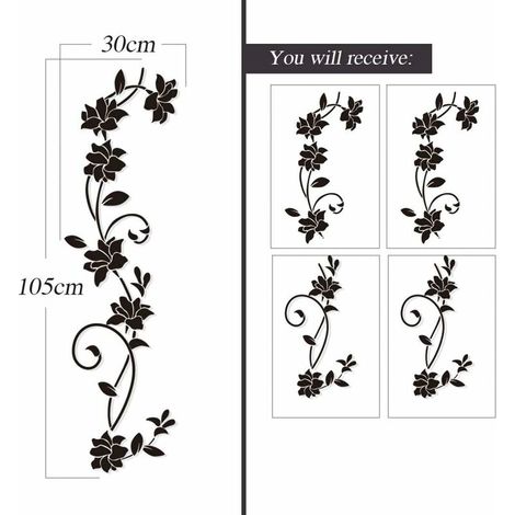2 Sets Stickers Muraux 105 30cm Fleur de vigne Noir Deisgn en PVC Autocollant Mural pour Enfants Chambre Salon Bureau Resto Boutique Decoration (1/4)