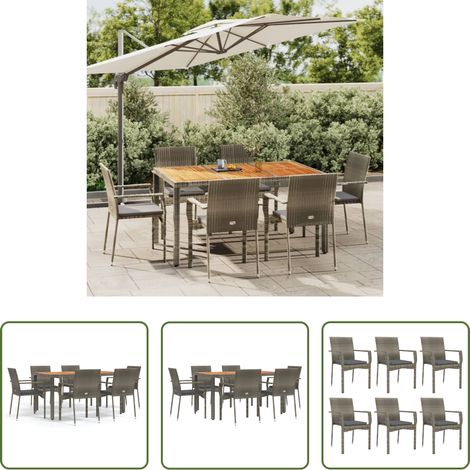 vidaXL Salle à manger extérieure - Ensemble à manger jardin et coussins 7 pcs gris rotin (1/5)