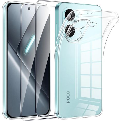 Coque pour Xiaomi Poco X8 Pro 5G avec 2 Pièces Protection Écran Verre Trempé,Ultra Transparente Silicone en Gel TPU Souple pour Xiaomi Poco X8 Pro Couqe,Antichoc Anti-Jaune Etui Bumper (1/5)