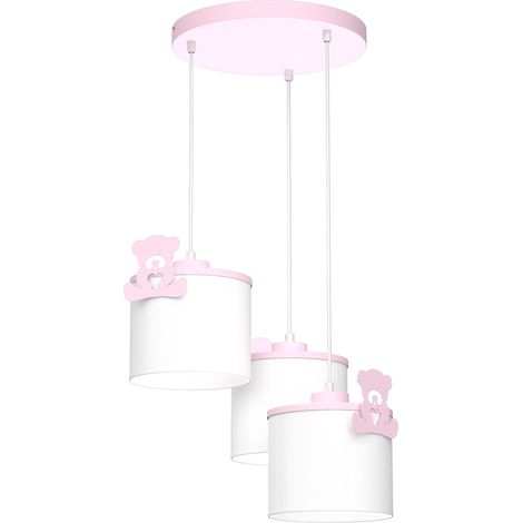 Suspension Luminex Sweet Ø45cm 3xE27 rose/blanc tissu ours