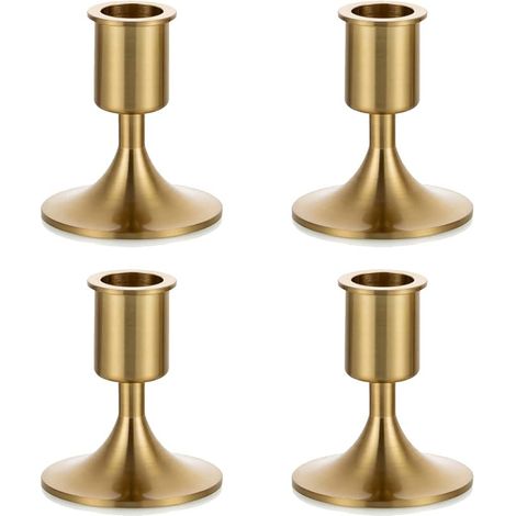 Lot de 4 petits bougeoirs décoratifs en métal, adaptés aux bougies de Noël, comme décoration de table rétro pour la maison, couleur or (1/5)