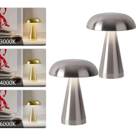 2-Pack lampe de table LED graduable à l'infini, lampe de table argent tactile, lampe de table 3 couleurs champignon pour chambre à coucher (en métal) (1/5)