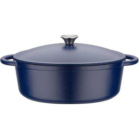 Solid cast iron casserole dish - GSW - BLUE MAGIC - 33 x 25 cm - Oval - Induction - Blue (1/3)