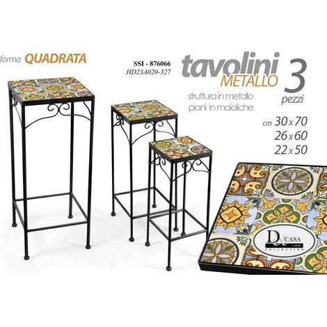 Set aus 6 quadratischen Metalltischen, 30x70 cm, 26x60 cm, 22x50 cm