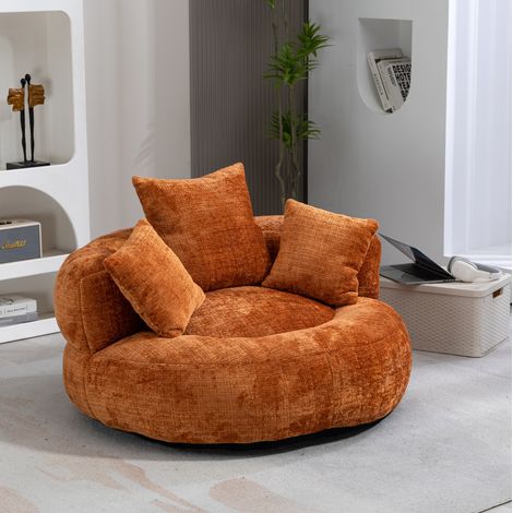 Poltrona pouf morbida, schienale avvolgente, braccioli curvi, in ciniglia arancione (1/5)