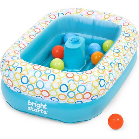 BRIGHT STARTS - Bañera inflable con bomba integrada, 8 pelotas de juego y boca de desagüe