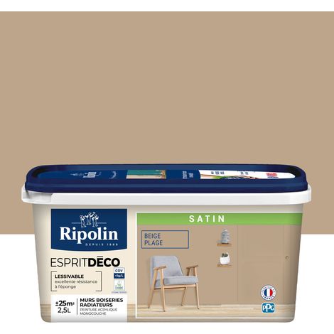 Ripolin – Peinture murale satin beige plage 2,5L – Ultra-couvrante pour murs et boiseries – Lessivable et résistante aux taches (1/5)
