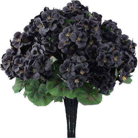Lot de 6/12 fleurs de géranium artificielles pour la décoration intérieure extérieure jardin et terrasse - 1 pièce - Noir (1/5)