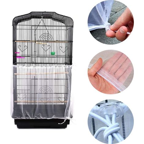 Housse Cage Oiseau, Nylon en Filet de Protection pour Cage Oiseaux Lavable, Housses Anti Graine pour Cages à Oiseaux, Attrape Graine (Blanc) XL (taille 35cm - circonférence 150-200cm) (1/5)