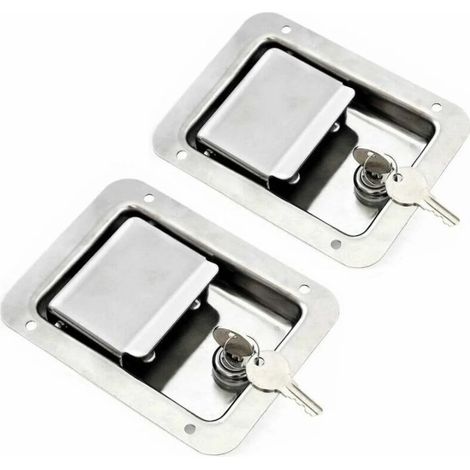 Hardware 2 Pack Stainless Steel Paddle Spring Latch with Lock and Key - Single Flush Handle for RV Door Trailer (1/4)