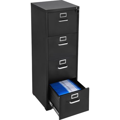 VEVOR Aktenschrank mit 4 Schubladen und Schloss, vertikale Büroschränke aus Metall für Homeoffice, Lagerschrank Materialschrank mit abnehmbarer Hängestange, für Akten im A4 (schwarz) (1/5)