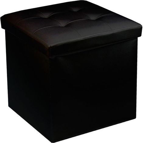 Hobag – Coffre de rangement pouf pliable en PVC noir – Dimensions 38 x 38 x 38 cm – Assise amovible pour accès facile au rangement