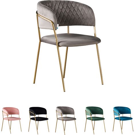 Single Atarah LUX Velvet Dining Chair W/ Metal Legs - Dining Room Chair - Upholstered Chair - Modern Dining Chair W/ Arms - Grey (1/5)