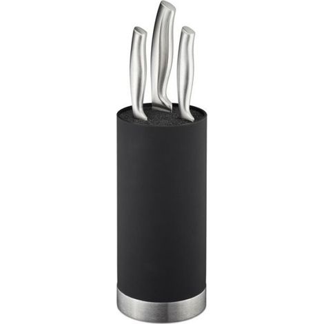 Bloc A Couteaux - Non Garni - Intérieur Brosse Amovible - Hauteur 22 cm Diamètre 11 cm - Pour Lames Jusqu'à 19 cm - Noir (1/5)