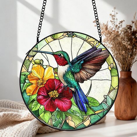 Attrape-soleil colibri vitrail 9 cm décoration fenêtre suspendue oiseau lumineux cadeau anniversaire (1/5)
